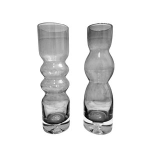 BOCONCEPT Vintage Danish Glass Lucid Vases Set of Two Smoke Grey